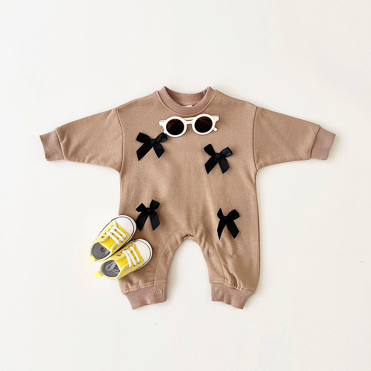 Newborn Baby Girl Clothes Bow Infant Jumpsuit Spring Autumn Babygrow Romper Cotton Kids Toddler Children Clothing 0-18 Months