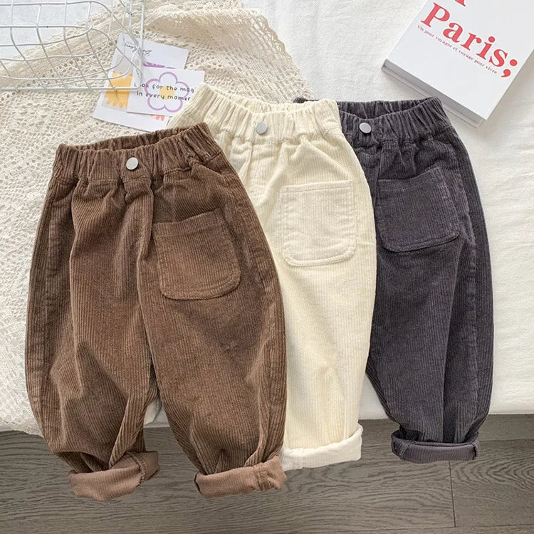 Fashion children's clothing Autumn Winter Kids solid color Corduroy pants Boys soft loose Trousers Girls all-match casual pants
