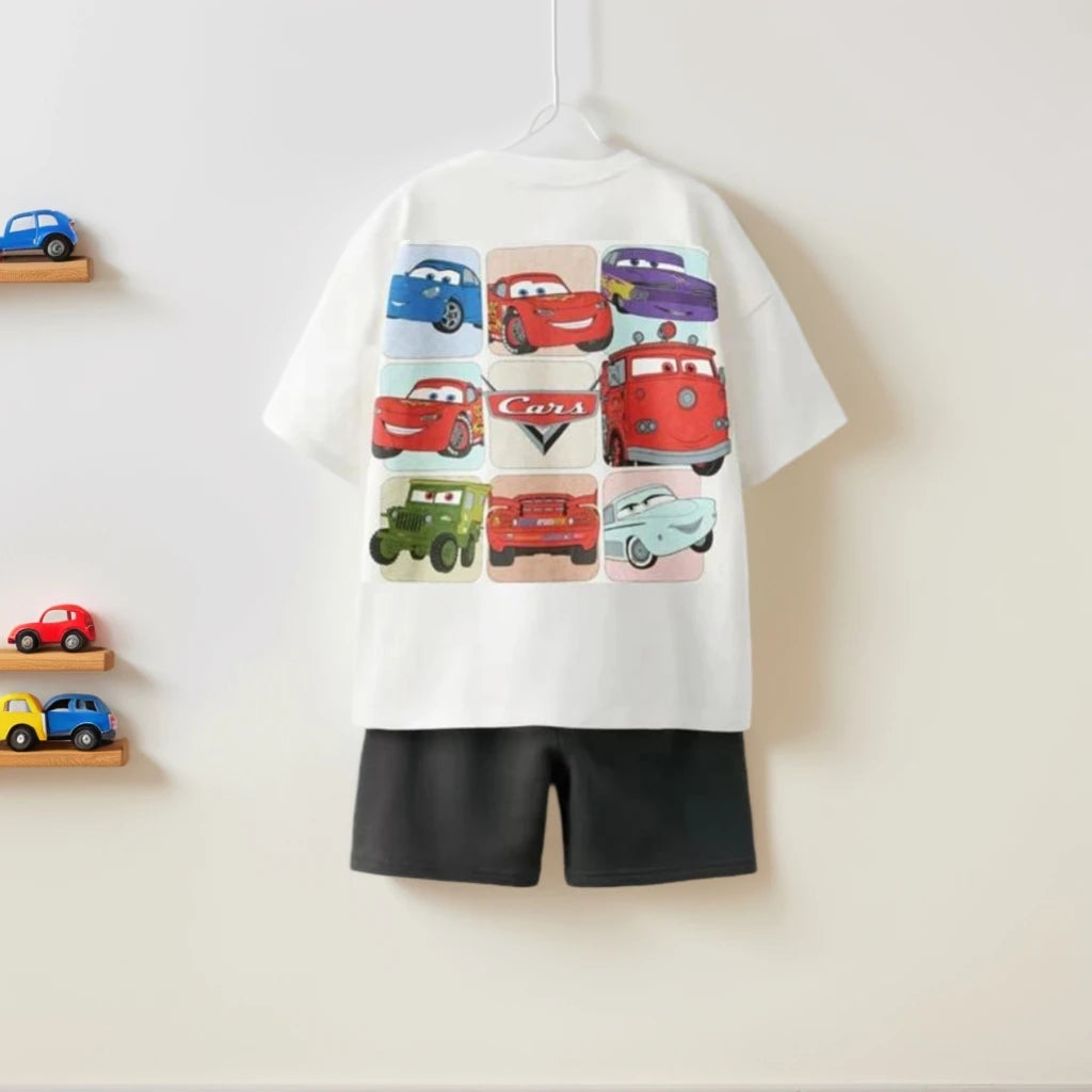 Kids Boy Fashion Clothes New Child Car Print Tee Shirts Boy Short Sleeve Clothing+shorts Casual Suit Sport Children Sets Clothes