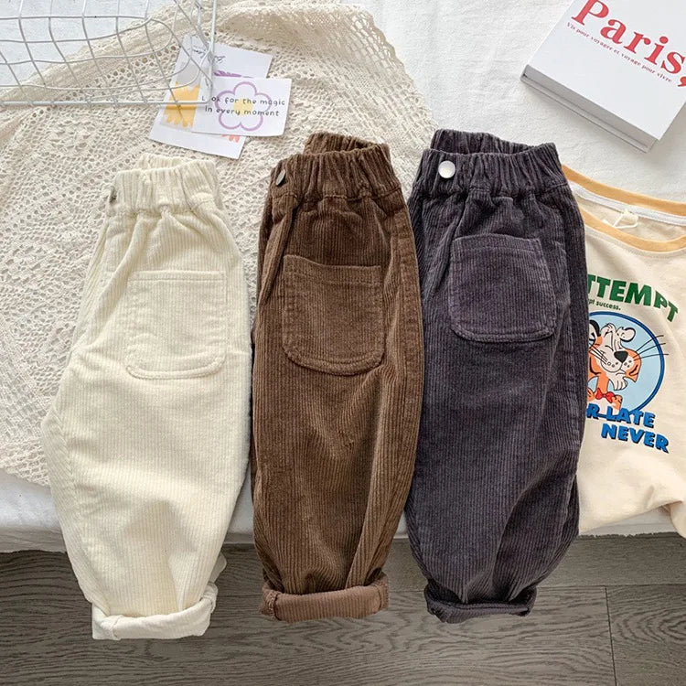 Fashion children's clothing Autumn Winter Kids solid color Corduroy pants Boys soft loose Trousers Girls all-match casual pants