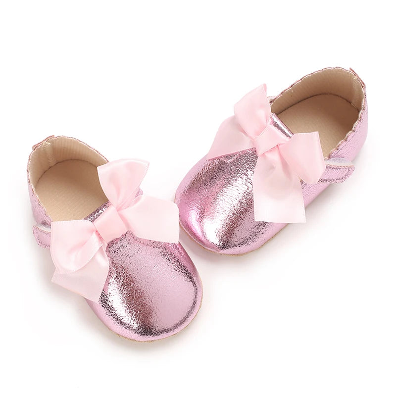 Spring And Autumn Bow 0-18 Months Newborns Wearing Outward Walking Shoes With Durable Soft Sole And Non Slip Princess Shoes