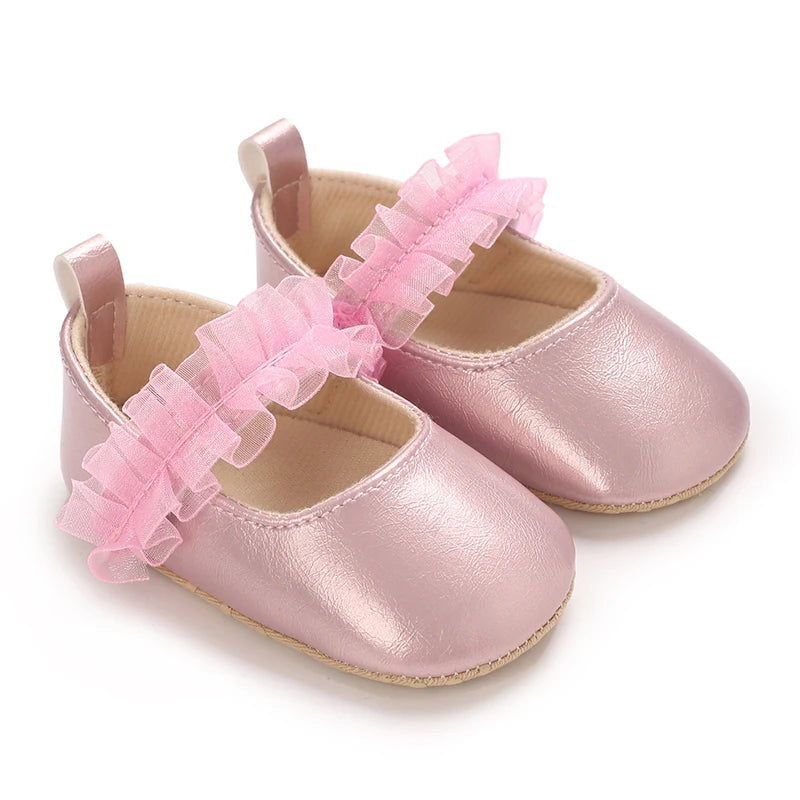 Spring And Autumn Bow 0-18 Months Newborns Wearing Outward Walking Shoes With Durable Soft Sole And Non Slip Princess Shoes