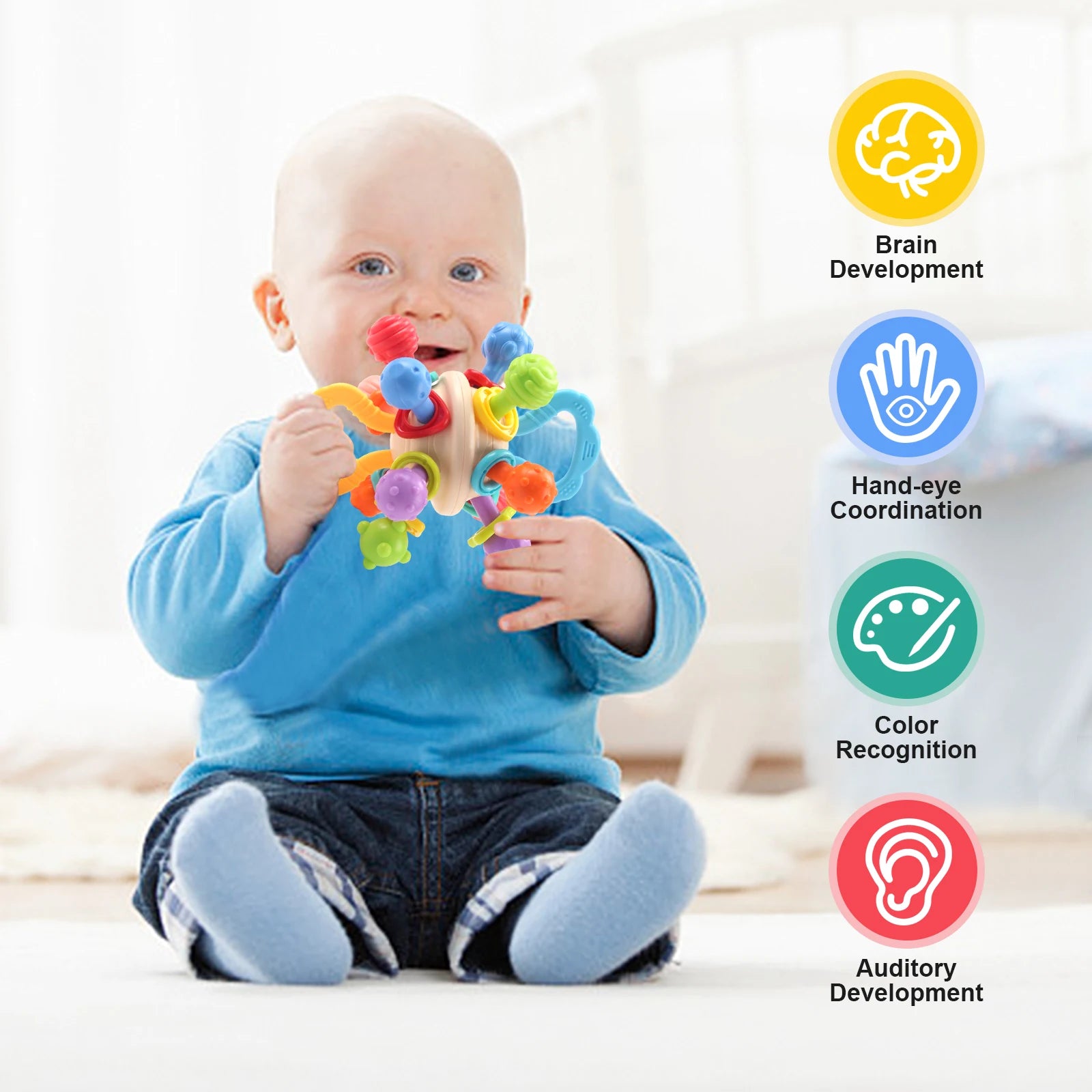 Soft Silicone Baby Rattle Ball – 0–12M