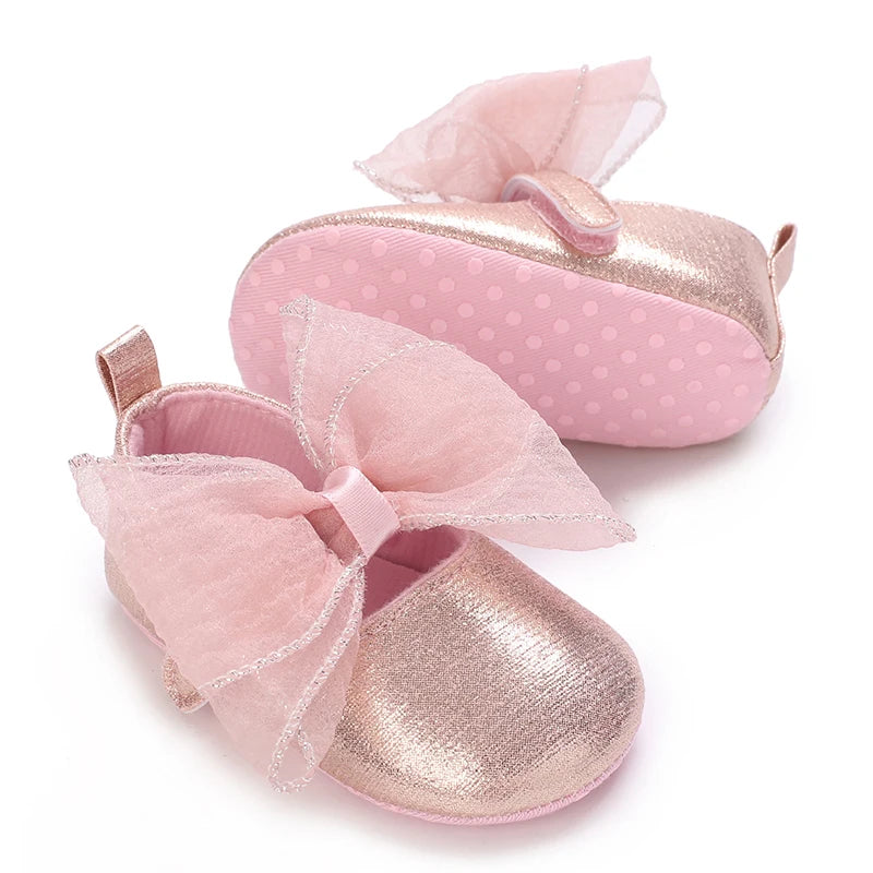 Spring And Autumn Bow 0-18 Months Newborns Wearing Outward Walking Shoes With Durable Soft Sole And Non Slip Princess Shoes
