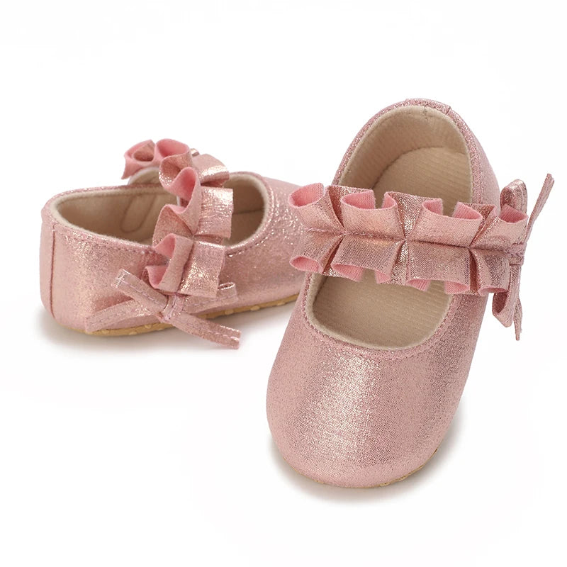 Spring And Autumn Bow 0-18 Months Newborns Wearing Outward Walking Shoes With Durable Soft Sole And Non Slip Princess Shoes