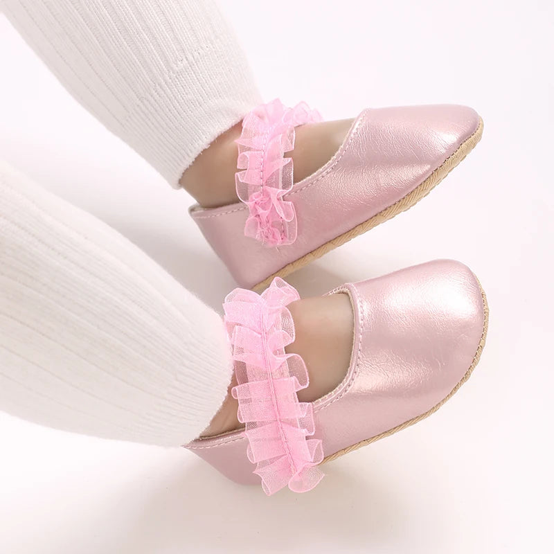 Spring And Autumn Bow 0-18 Months Newborns Wearing Outward Walking Shoes With Durable Soft Sole And Non Slip Princess Shoes