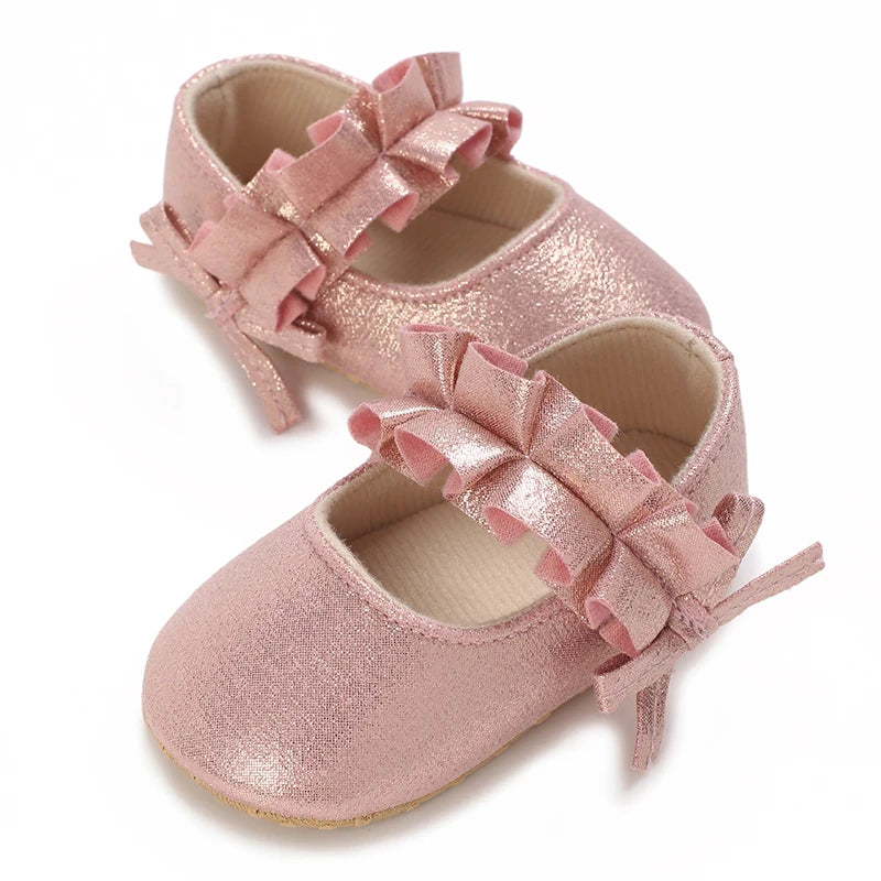 Spring And Autumn Bow 0-18 Months Newborns Wearing Outward Walking Shoes With Durable Soft Sole And Non Slip Princess Shoes
