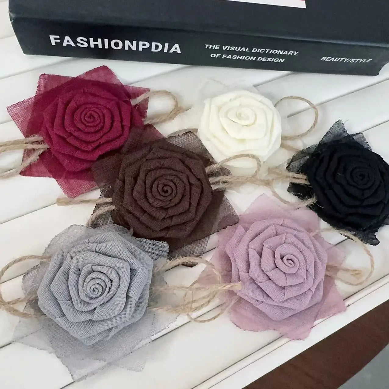 Fashion Kids Girl Hair Flowers Rose Fabric Floral With Bow Burnt Singed Hair Flowers