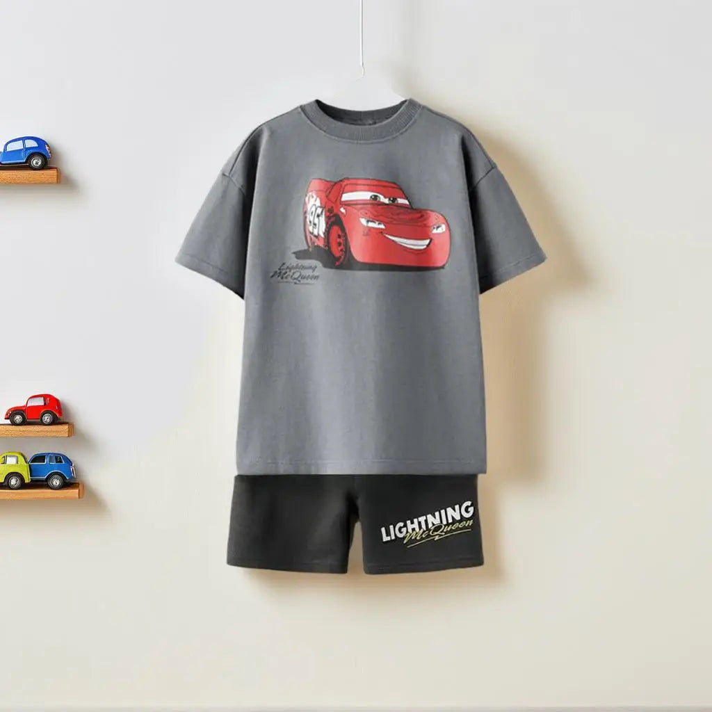 Kids Boy Fashion Clothes New Child Car Print Tee Shirts Boy Short Sleeve Clothing+shorts Casual Suit Sport Children Sets Clothes