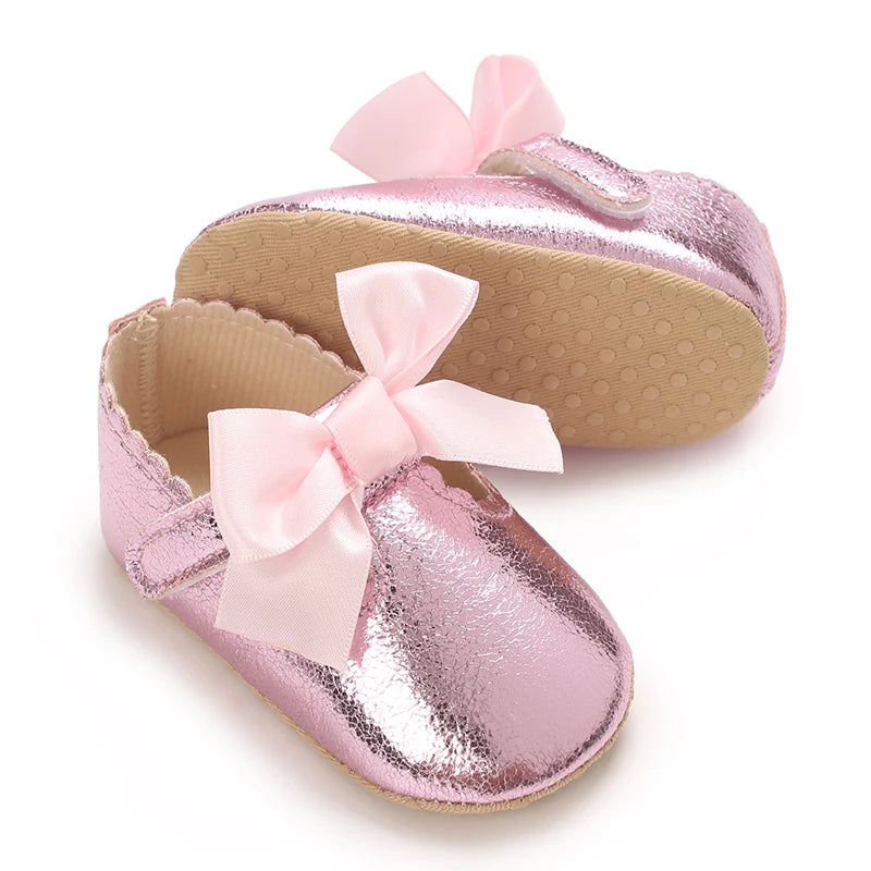 Spring And Autumn Bow 0-18 Months Newborns Wearing Outward Walking Shoes With Durable Soft Sole And Non Slip Princess Shoes