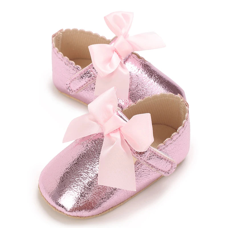 Spring And Autumn Bow 0-18 Months Newborns Wearing Outward Walking Shoes With Durable Soft Sole And Non Slip Princess Shoes