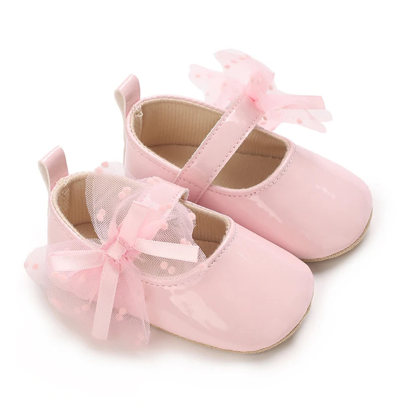 Spring And Autumn Bow 0-18 Months Newborns Wearing Outward Walking Shoes With Durable Soft Sole And Non Slip Princess Shoes