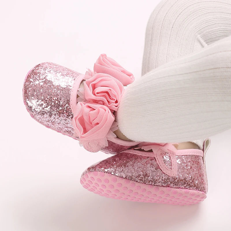 Spring And Autumn Bow 0-18 Months Newborns Wearing Outward Walking Shoes With Durable Soft Sole And Non Slip Princess Shoes