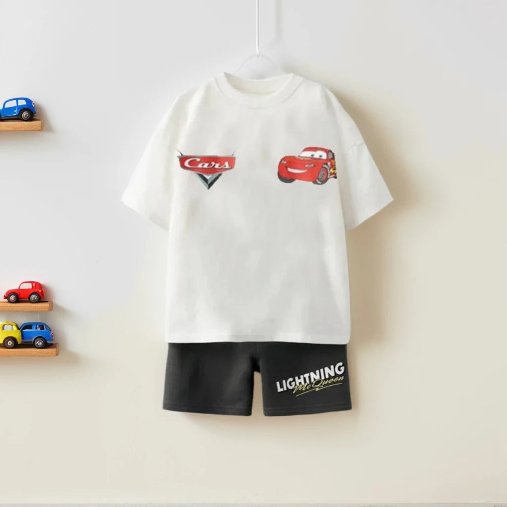 Kids Boy Fashion Clothes New Child Car Print Tee Shirts Boy Short Sleeve Clothing+shorts Casual Suit Sport Children Sets Clothes