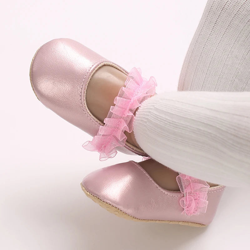 Spring And Autumn Bow 0-18 Months Newborns Wearing Outward Walking Shoes With Durable Soft Sole And Non Slip Princess Shoes