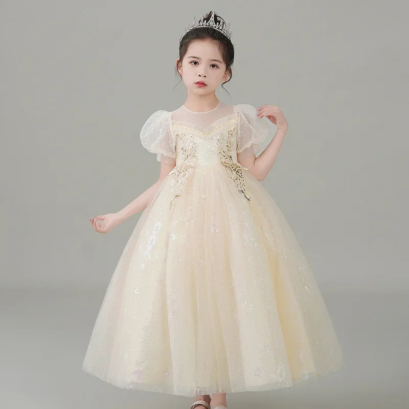 Fashion Children Clothing Evening Dresses Lace Short Sleeve Kids Dresses for Girls Summer Girls Party Dresses 3-12 Years