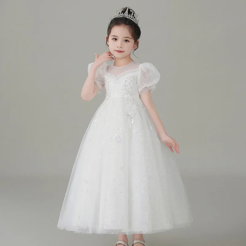 Fashion Children Clothing Evening Dresses Lace Short Sleeve Kids Dresses for Girls Summer Girls Party Dresses 3-12 Years