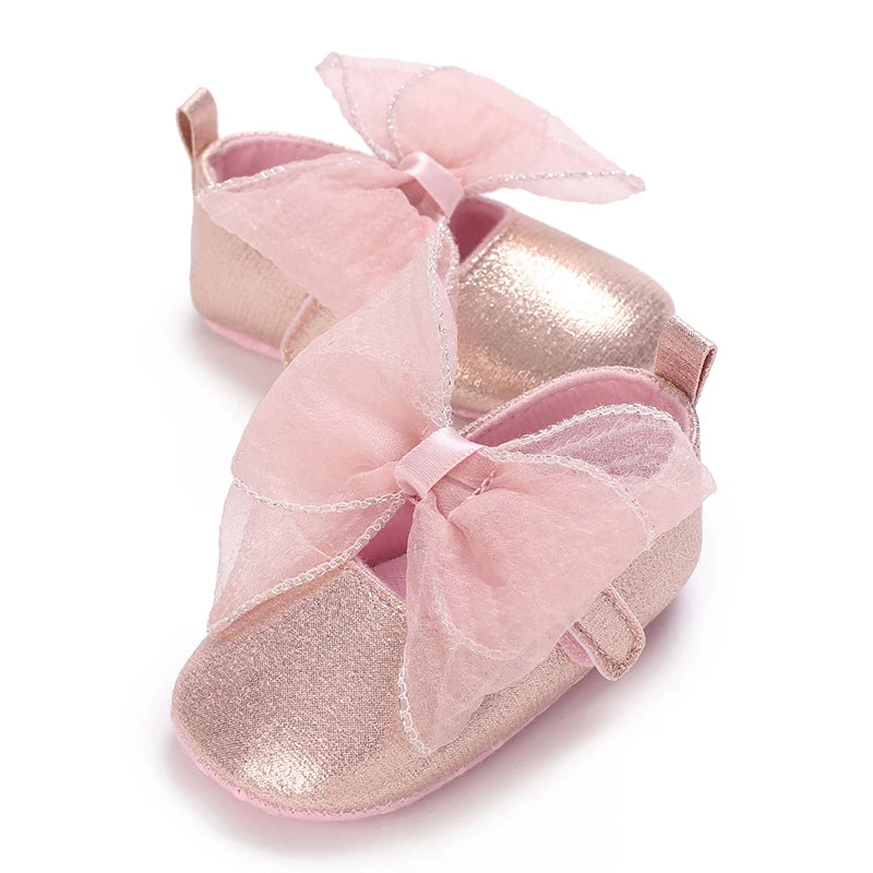 Spring And Autumn Bow 0-18 Months Newborns Wearing Outward Walking Shoes With Durable Soft Sole And Non Slip Princess Shoes