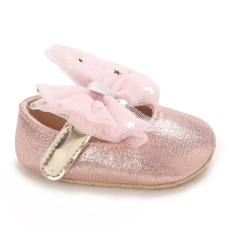 Spring And Autumn Bow 0-18 Months Newborns Wearing Outward Walking Shoes With Durable Soft Sole And Non Slip Princess Shoes