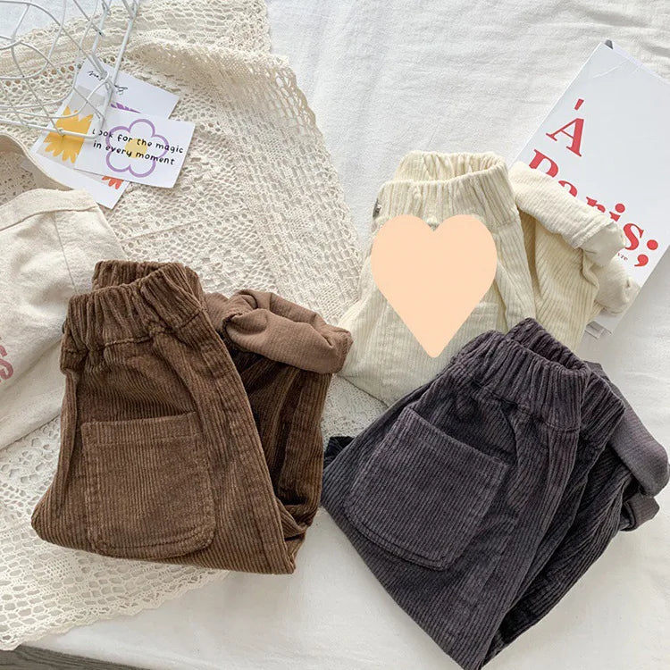 Fashion children's clothing Autumn Winter Kids solid color Corduroy pants Boys soft loose Trousers Girls all-match casual pants
