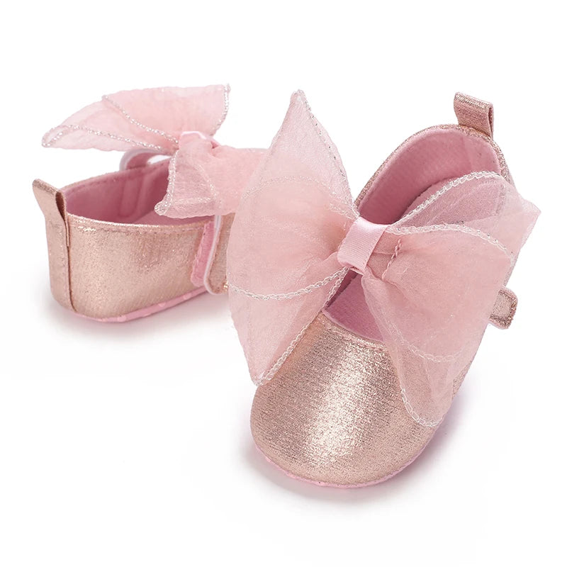 Spring And Autumn Bow 0-18 Months Newborns Wearing Outward Walking Shoes With Durable Soft Sole And Non Slip Princess Shoes