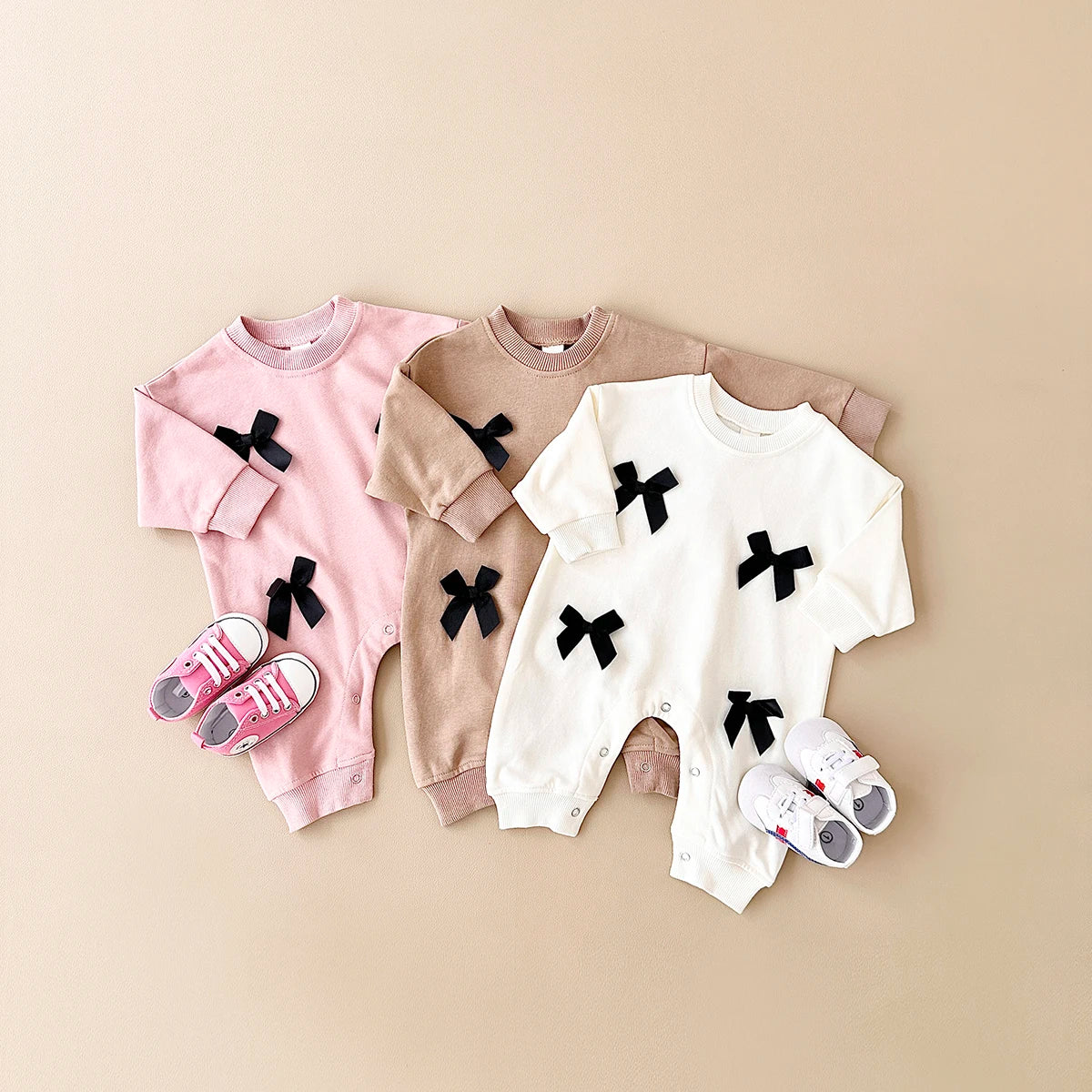 Newborn Baby Girl Clothes Bow Infant Jumpsuit Spring Autumn Babygrow Romper Cotton Kids Toddler Children Clothing 0-18 Months