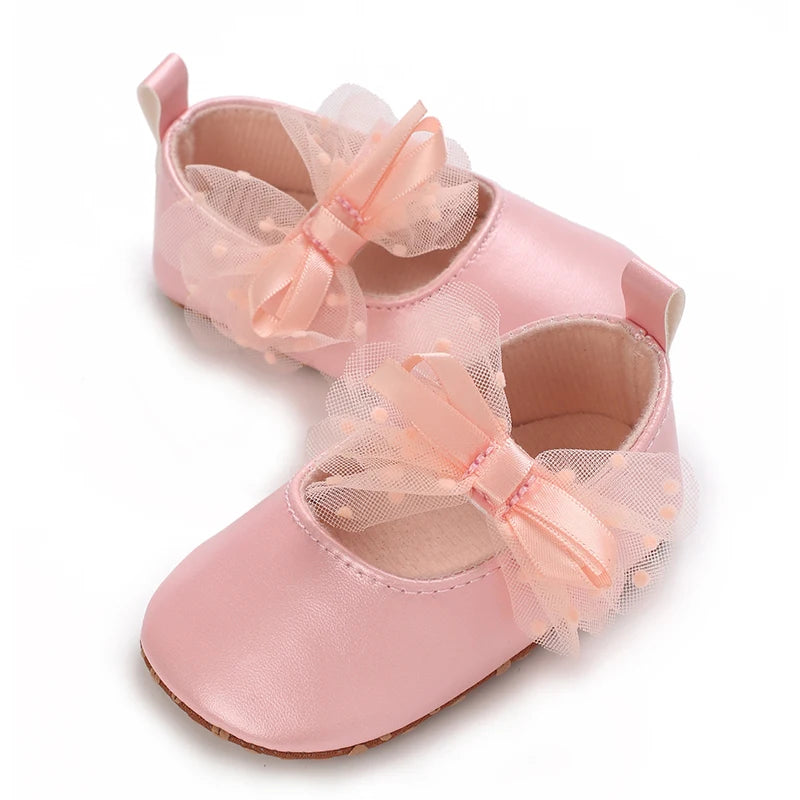 Spring And Autumn Bow 0-18 Months Newborns Wearing Outward Walking Shoes With Durable Soft Sole And Non Slip Princess Shoes