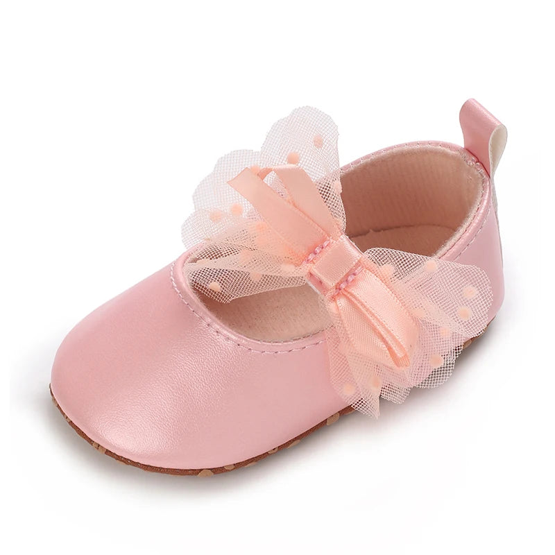 Spring And Autumn Bow 0-18 Months Newborns Wearing Outward Walking Shoes With Durable Soft Sole And Non Slip Princess Shoes