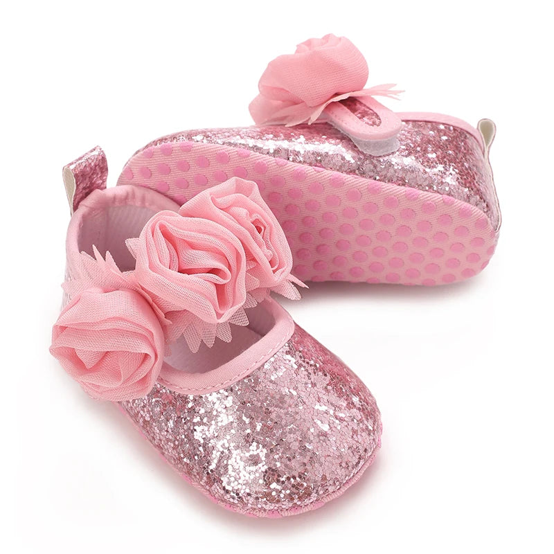 Spring And Autumn Bow 0-18 Months Newborns Wearing Outward Walking Shoes With Durable Soft Sole And Non Slip Princess Shoes
