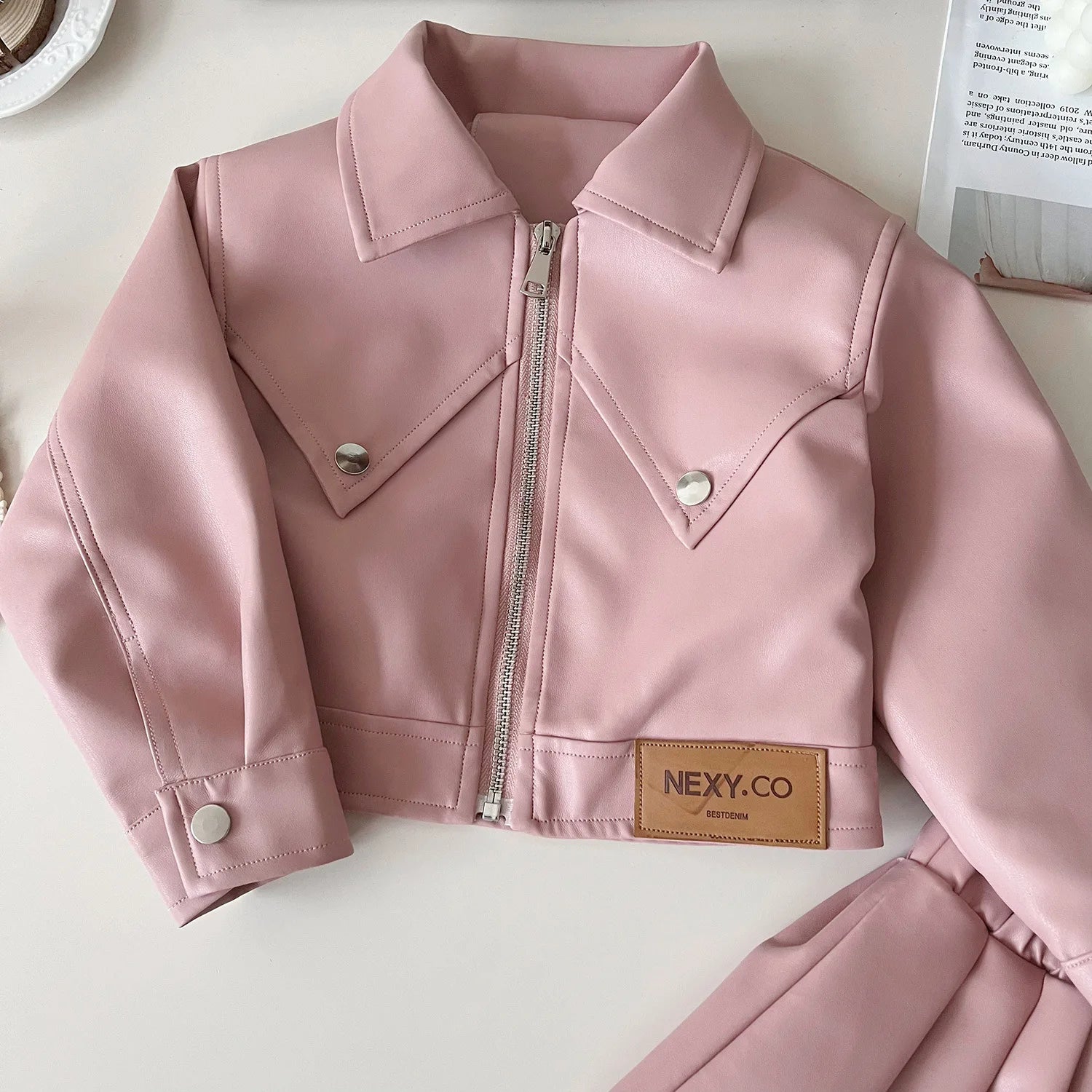 Childrens Clothing Set 2024 Autumn New Girls Leather Jacket Short Skirt Fashion Temperament Two-piece Set
